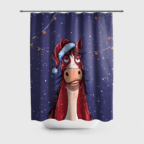 Шторка для ванной Новогодняя лошадь символ 2026 года / 3D-принт – фото 1