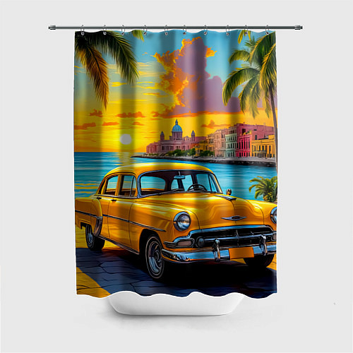 Шторка для ванной Золотой закат над набережной / 3D-принт – фото 1