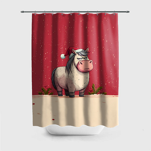 Шторка для ванной Новогодняя лошадка с прищуренным взглядом / 3D-принт – фото 1