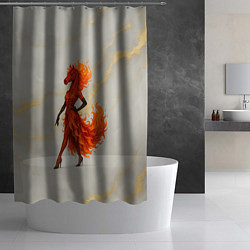 Шторка для душа Красная огненная лошадка походка по подиуму, цвет: 3D-принт — фото 2