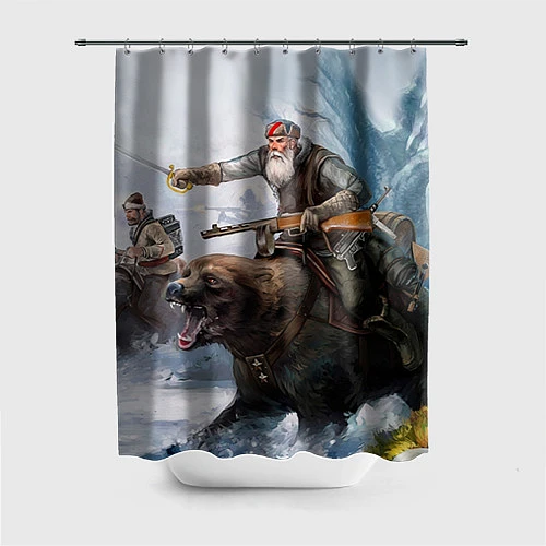 Шторка для ванной Русский воин на медведе / 3D-принт – фото 1
