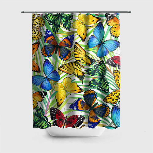 Шторка для ванной Тропические бабочки / 3D-принт – фото 1