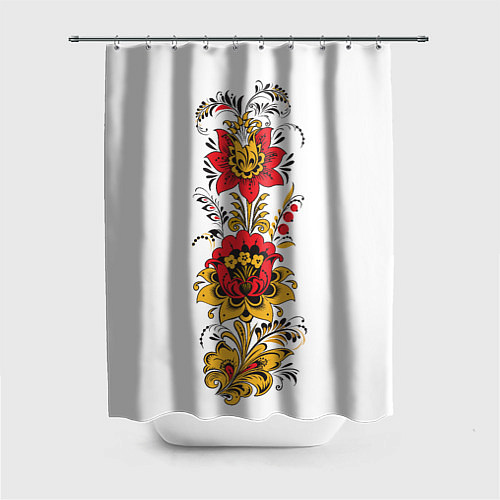 Шторка для ванной Хохлома: цветы / 3D-принт – фото 1