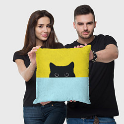 Подушка квадратная Черный кот выглядывает, цвет: 3D-принт — фото 2