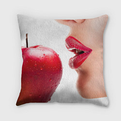 Подушка квадратная Яблоко и губы, цвет: 3D-принт