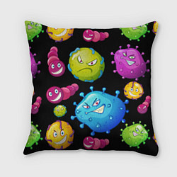 Подушка квадратная Веселые микробы, цвет: 3D-принт