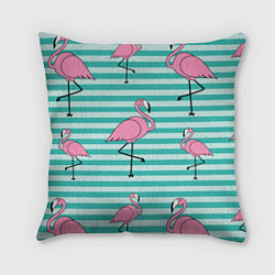 Подушка квадратная Полосатые фламинго