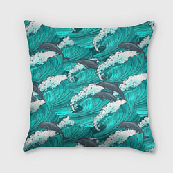 Подушка квадратная Лазурные дельфины, цвет: 3D-принт