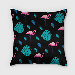 Подушка квадратная Ночные фламинго, цвет: 3D-принт