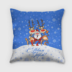 Подушка квадратная Санта Клаус с оленями, цвет: 3D-принт