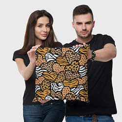Подушка квадратная Сердца из шкур африканских животных, цвет: 3D-принт — фото 2