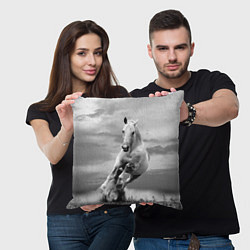 Подушка квадратная Белая лошадь в степи, цвет: 3D-принт — фото 2