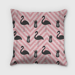 Подушка квадратная Черный фламинго арт, цвет: 3D-принт