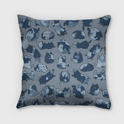 Подушка квадратная Камуфляж с котиками серо-голубой, цвет: 3D-принт
