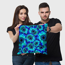 Подушка квадратная Голубые хризантемы, цвет: 3D-принт — фото 2
