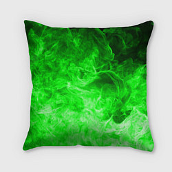 Подушка квадратная ОГОНЬ GREEN NEON, цвет: 3D-принт