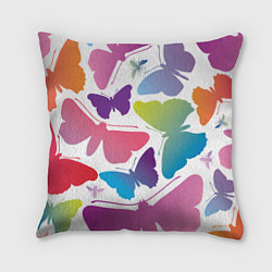 Подушка квадратная Разноцветные бабочки, цвет: 3D-принт
