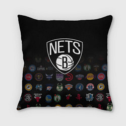 Подушка квадратная Brooklyn Nets 1, цвет: 3D-принт