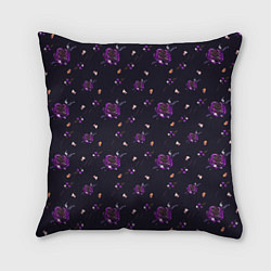 Подушка квадратная Фиолетовые розы на темном фоне