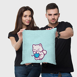 Подушка квадратная Белый котенок с клубком милый, цвет: 3D-принт — фото 2
