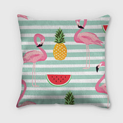 Подушка квадратная Фламинго и фрукты