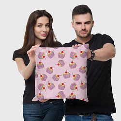 Подушка квадратная Капкейки на розовом, цвет: 3D-принт — фото 2