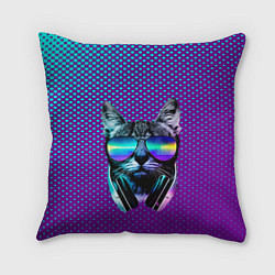 Подушка квадратная Кот очки наушники модный, цвет: 3D-принт