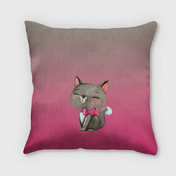 Подушка квадратная Кошечка с бантиком, цвет: 3D-принт