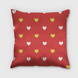 Подушка квадратная Сердечки на красном паттерн, цвет: 3D-принт