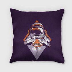 Подушка квадратная Космонавт ест бургер, цвет: 3D-принт