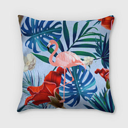 Подушка квадратная Фламинго в папоротнике, цвет: 3D-принт
