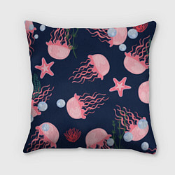 Подушка квадратная Розовые медузы, цвет: 3D-принт