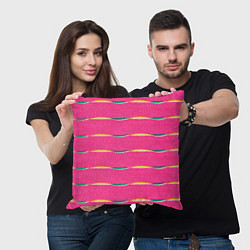 Подушка квадратная Волнистые линии на розовом, цвет: 3D-принт — фото 2