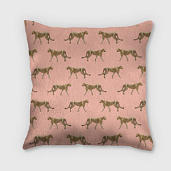 Подушка квадратная Гепарды на розовом, цвет: 3D-принт