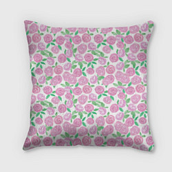 Подушка квадратная Розовые акварельные розы, цвет: 3D-принт