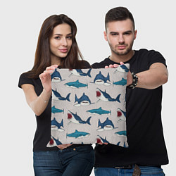 Подушка квадратная Кровожадные акулы паттерн, цвет: 3D-принт — фото 2