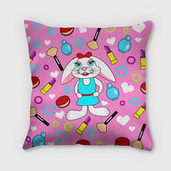 Подушка квадратная Кролик и косметика, цвет: 3D-принт