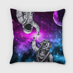 Подушка квадратная Космонавт и водолаз - сотворение