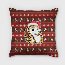 Подушка квадратная Рождественский удивленный тигр