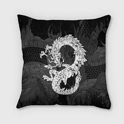 Подушка квадратная Белый Дракон Гранж White Dragon, цвет: 3D-принт