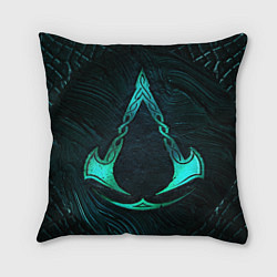 Подушка квадратная ASSASSINS CREED VALHALLA SYMBOL NEON, цвет: 3D-принт