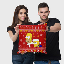 Подушка квадратная Новогодний Гомер и Барт Симпсоны, цвет: 3D-принт — фото 2
