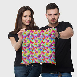 Подушка квадратная Разноцветные Бабочки Color, цвет: 3D-принт — фото 2