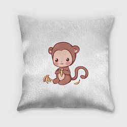 Подушка квадратная Милая обезьяна ест банан, цвет: 3D-принт
