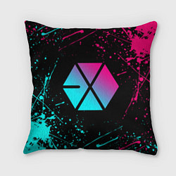 Подушка квадратная EXO BAND NEON LOGO НЕОНОВЫЕ БРЫЗГИ КРАСОК