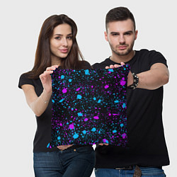 Подушка квадратная Брызги неоновые ярких красок, цвет: 3D-принт — фото 2