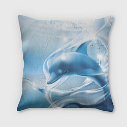 Подушка квадратная Дельфин в лазурном океане, цвет: 3D-принт