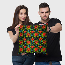 Подушка квадратная Цветы хохлома, цвет: 3D-принт — фото 2
