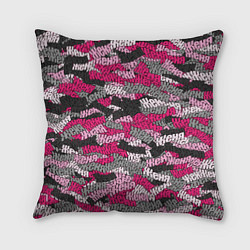 Подушка квадратная Розовый именной камуфляж Женя, цвет: 3D-принт