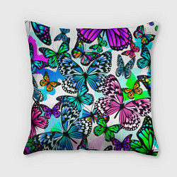 Подушка квадратная Рой цветных бабочек, цвет: 3D-принт